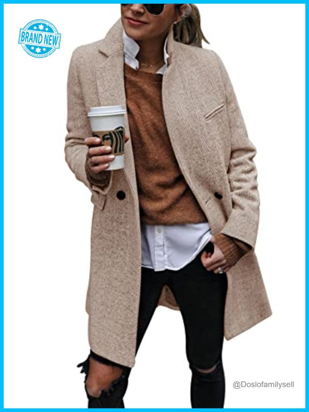 Women's Notch Lapel Double Breasted Trench Coat Peacoat Long Blazer Jacket
